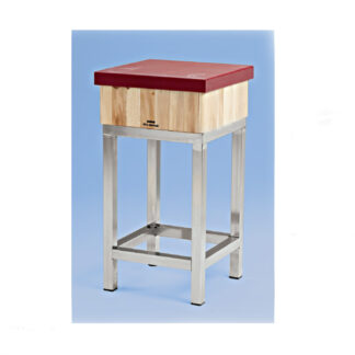 F- Tajo de 4 patas de acero-inox sin faldón (Ref I-2) con taco de madera fabricado en cuadradillo + 5cm polietileno. Sin portacuchillos. Altura total 85cm. En Blanco (Ref +B) y en Rojo (Ref +R)