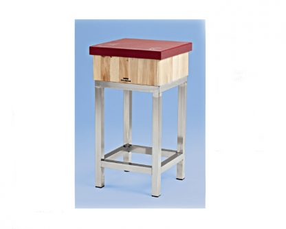 F- Tajo de 4 patas de acero-inox sin faldón (Ref I-2) con taco de madera fabricado en cuadradillo + 5cm polietileno. Sin portacuchillos. Altura total 85cm. En Blanco (Ref +B) y en Rojo (Ref +R)