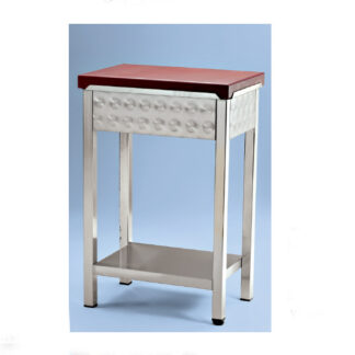 K-5 Mesa de acero-inox  pesada con faldón y estante sobre de polietileno. Polietileno de 9cm, altura total 90cm. En Blanco (Ref +B) y en Rojo (Ref +R)