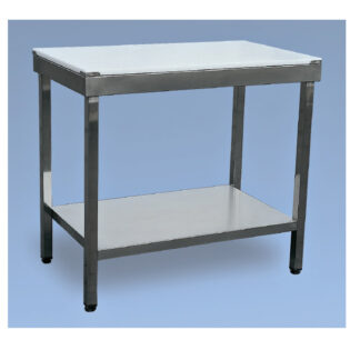 MP- Mesa de acero-inox con sobre total de polietileno SIN estante. Con Sobre total de polietileno de 2 cm grosor. Altura total 87cm. En Blanco (X=B) o Rojo (X=R)