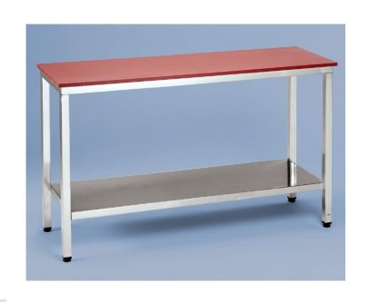 MX- Mesa de acero-inox económica con sobre total de polietileno SIN estante. Con Sobre total de polietileno de 2 cm grosor. Altura total 85cm. En Blanco (X=B) o Rojo (X=R)