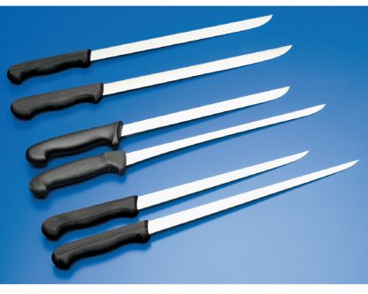 Cuchillo jamonero Mango polietileno. Hoja flexible,  Hoja recia. Mango inyectado,  Hoja estrecha, mango polietileno