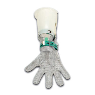 Guantes 5 dedos inox banda nylon con manguito policarbonato. Guantes acero-inox con manguito