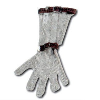 Guantes 5 dedos inox banda nylon con manguito inox 15 cm reversible. Guantes acero-inox con manguito
