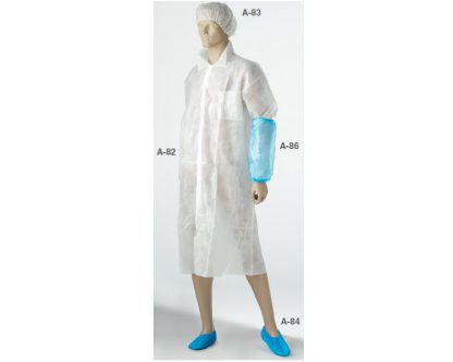 Ropa un solo uso. Gorro circular blanco. Bata blanca de polipropileno. Cubremanga polietileno. Cubrezapatos azul. Bata polietileno visitante. Kit visitante (gorro, bata, cubrezapatos, mascarilla)