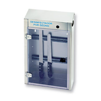 Armario esterilizador por lámpara de ozono 2 barras de imán. Puerta de metacrilato transparente para poder acceder totalmente a su interior, acero inox. Techo inclinado.