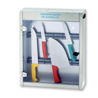 Armario esterilizador por lámpara de ozono 2 barras de imán. Puerta de metacrilato para poder acceder totalmente a su interior, acero-inox. Techo inclinado.