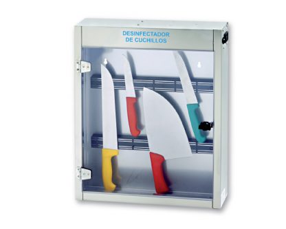 Armario esterilizador por lámpara de ozono 2 barras de imán. Puerta de metacrilato para poder acceder totalmente a su interior, acero-inox. Techo inclinado.