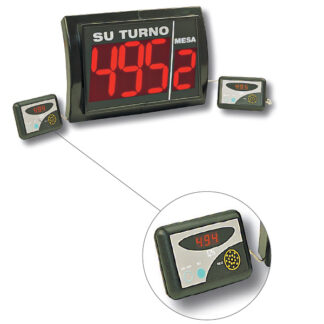 Indicador de turno con punto de atención Visor 3+1 digitos. Mando con visor. Base telefónica.