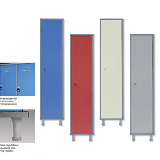 GAMA 400 Cerradura de tipo pitones con 3.120 nº de combinaciones. Cierre central y posibilidad de amaestramiento. Color carcas en gris. Color de la puerta en azul, rojo, beige o gris claro.