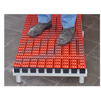Tarima antifatiga. Ergonomía: Alfombra antifaga, mejoran el rendimiento del trabajador. Seguridad: Evitan deslizamientos en el puesto de trabajo y posibles descargas eléctricas.