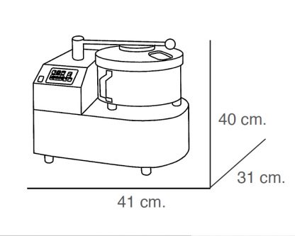Cutter 8L Cuerpo: acero inoxidable. Potencia : 960W. Motor: monofásico 230 V. Velocidad variable: 900-2200 rpm. Peso: 19 kg. Dimensiones cubeta: 24 Ø x 18 cm altura. Incluye cuchilla lisa. - Imagen 2