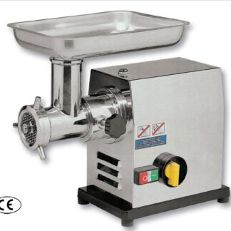Picadora de carne Boca 12. Cuerpo: acero inoxidable. Grupo picador: acero inoxidable. Cuchilla autoafilante. Interruptor: invertidor de marcha. Potencia 1 HP. Motor: trifásico/monofásico. Producción: 120 kg/h
