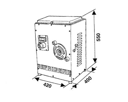 Picadora refrigerada Boca: 22. Cuerpo: acero inoxidable. Grupo picador: acero inoxidable. Cuchilla: autoafilante. Interruptor: invertidor de marcha. Potencia 1,5 HP. Grupo refrigerador hermético ventilado. Motor monofásico/trifásico Peso: 58 kg. Producción: 200 kg/h. - Imagen 3