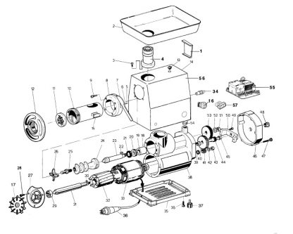 Picadora de carne Boca: 32. Cuerpo: acero inoxidable. Grupo picador: acero inoxidable. Cuchilla: autoafilante. Interruptor: invertidor de marcha. Potencia 3 HP. Motor trifásico/monofásico. Producción: 500 kg/h. - Imagen 3