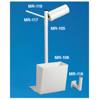 Papelera blanca para réf MR- 102/105, Soporte pared para ref. MR- 117/119, Dispensador un brazo para rollo bolsas, Dispensador 2 brazos para rollo bolsas ref. MR-500/505
