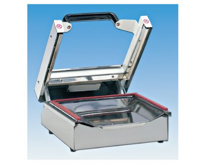 Máquina selladora en "U" Regulador de temperatura, acero-inox - epoxi blanco, posición sobre mesa.