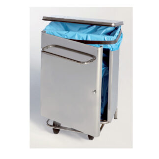 Contenedor acero-inox Tapa con pedal. Puerta frontal para extraer bolsa. Asa H72