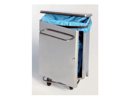 Contenedor acero-inox Tapa con pedal. Puerta frontal para extraer bolsa. Asa H72