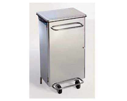 Contenedor acero-inox Tapa con pedal. Puerta frontal para extraer bolsa. Asa H92