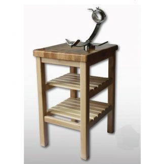 Mesa jamonera con soporte jamón inox giratorio 360º Encimera madera de encina con dos estantes