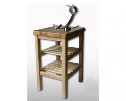 Mesa jamonera con soporte jamón inox giratorio 360º Encimera madera de encina con dos estantes